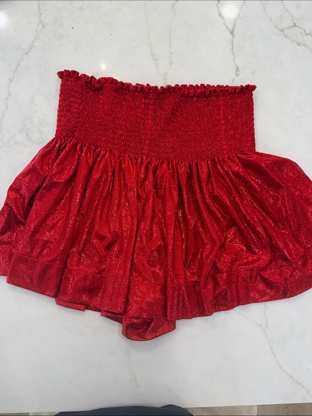 QUEEN OF SPARKLES Red High-Waist Shimmer Shorts